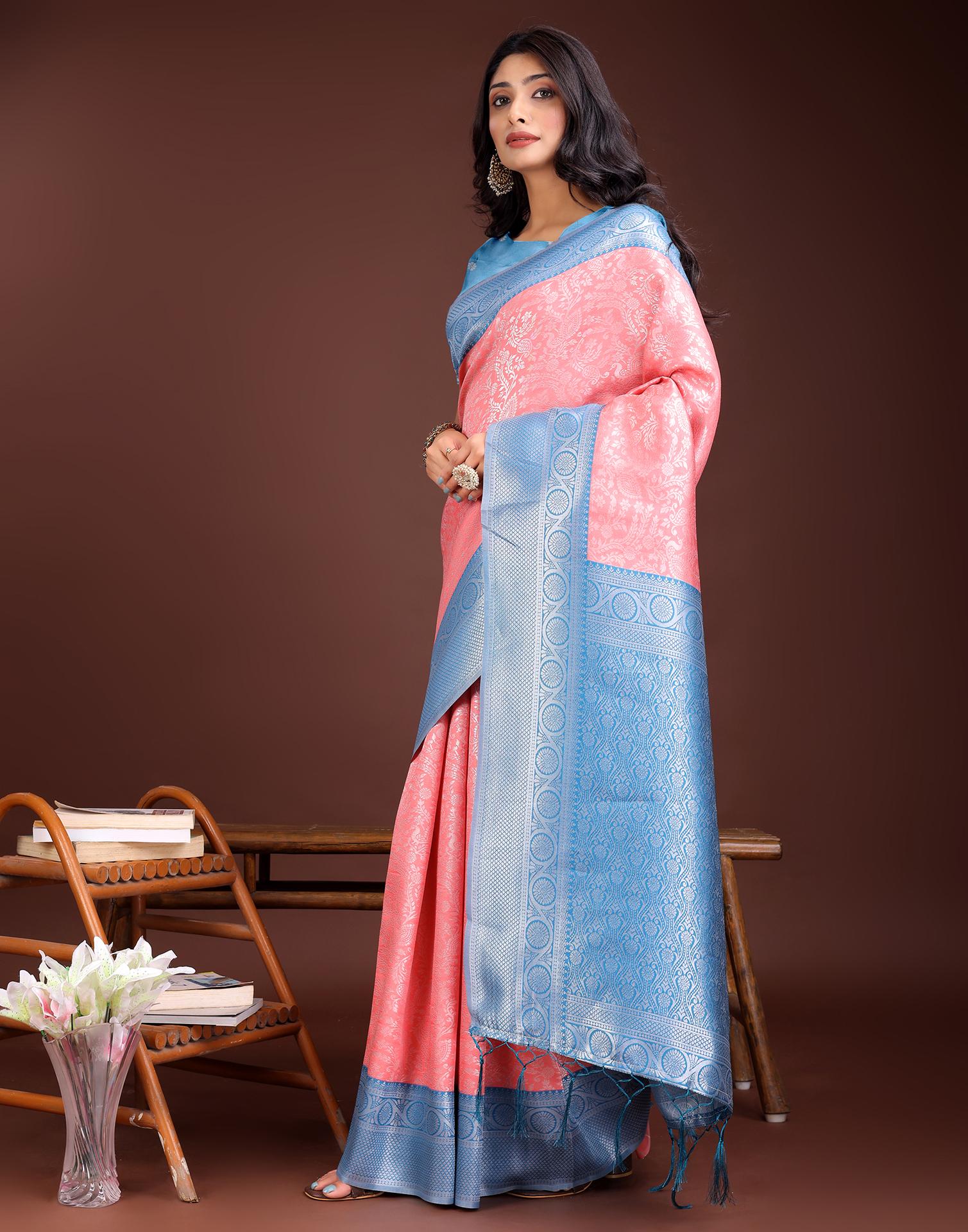 Peach Silk Woven Kanjivaram Saree