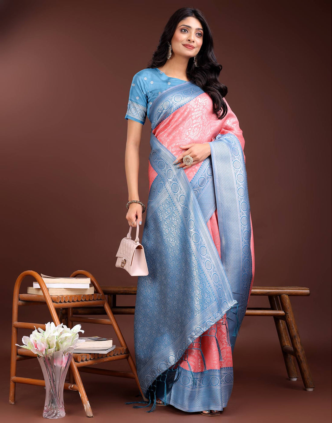 Peach Silk Woven Kanjivaram Saree