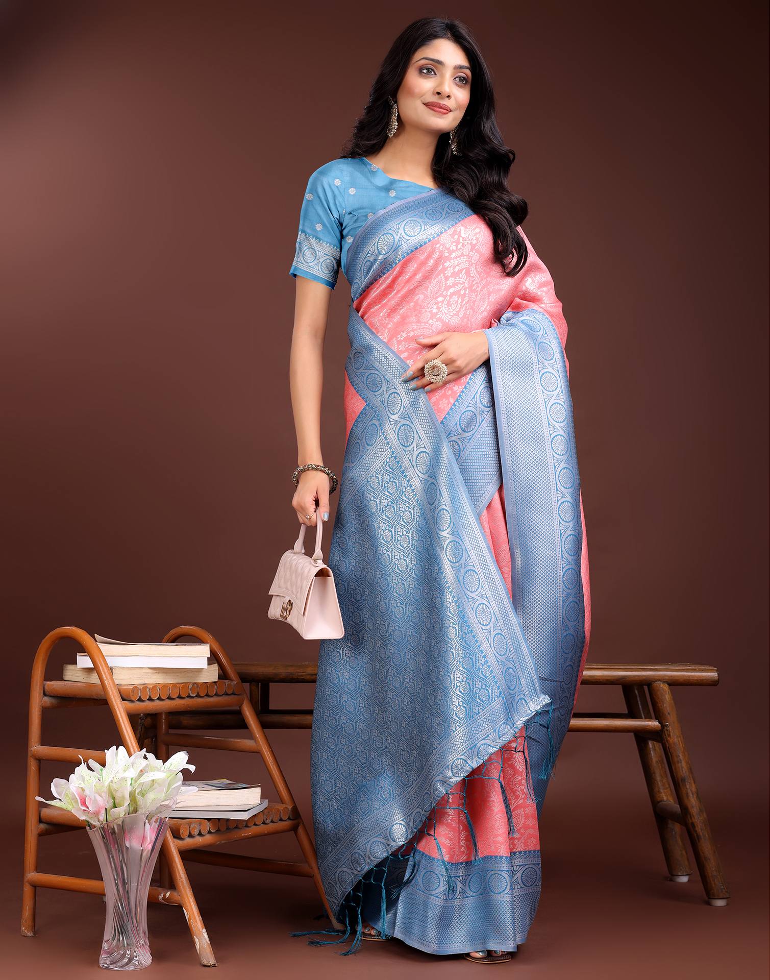 Peach Silk Woven Kanjivaram Saree