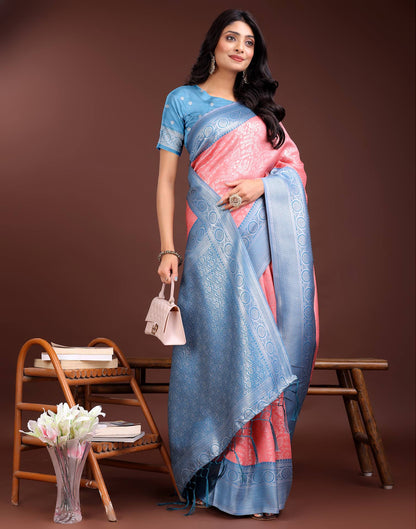 Peach Silk Woven Kanjivaram Saree