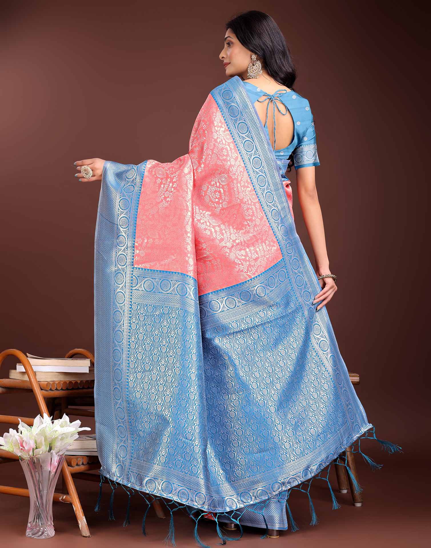 Peach Silk Woven Kanjivaram Saree