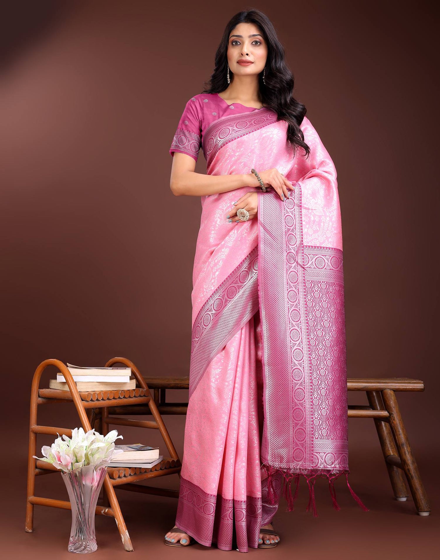 Pink Silk Woven Kanjivaram Saree