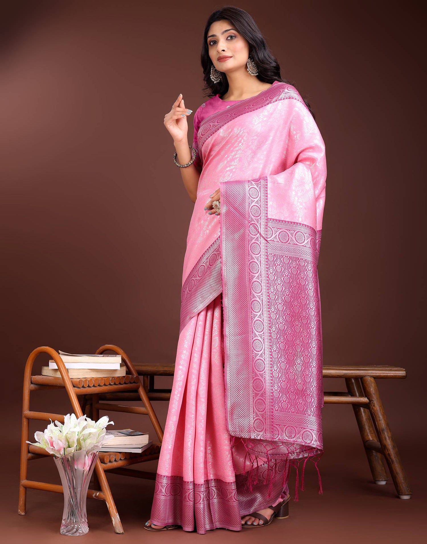 Pink Silk Woven Kanjivaram Saree