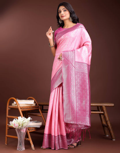 Pink Silk Woven Kanjivaram Saree