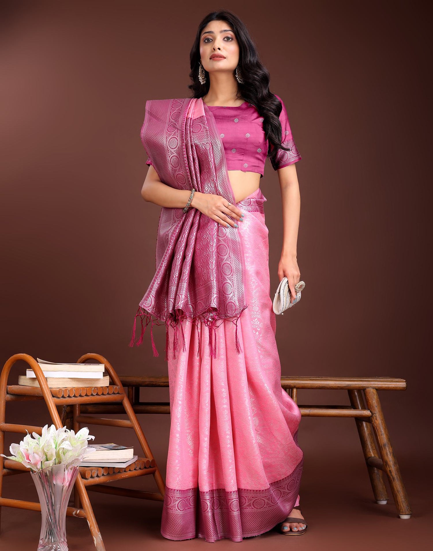 Pink Silk Woven Kanjivaram Saree