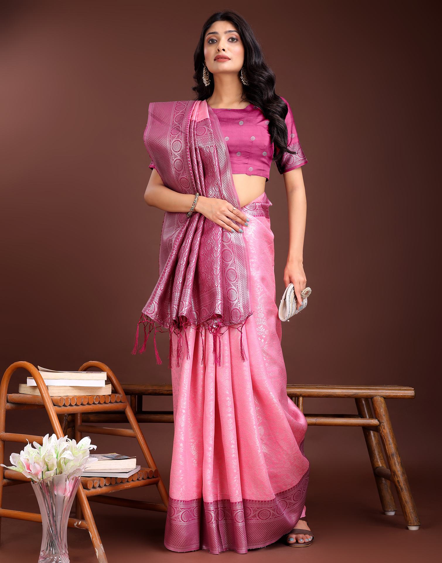 Pink Silk Woven Kanjivaram Saree