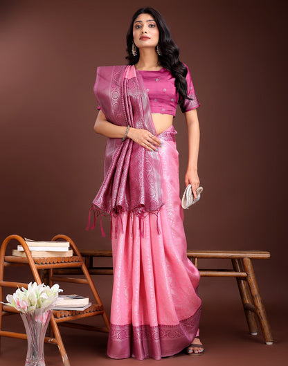 Pink Silk Woven Kanjivaram Saree