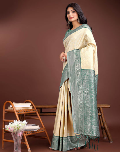 Cream Silk Woven Kanjivaram Saree