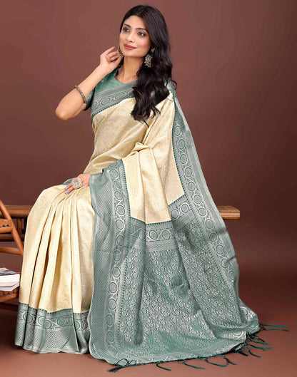 Cream Silk Woven Kanjivaram Saree
