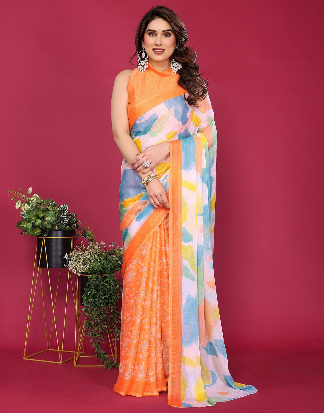Multicoloured Chiffon Printed Saree