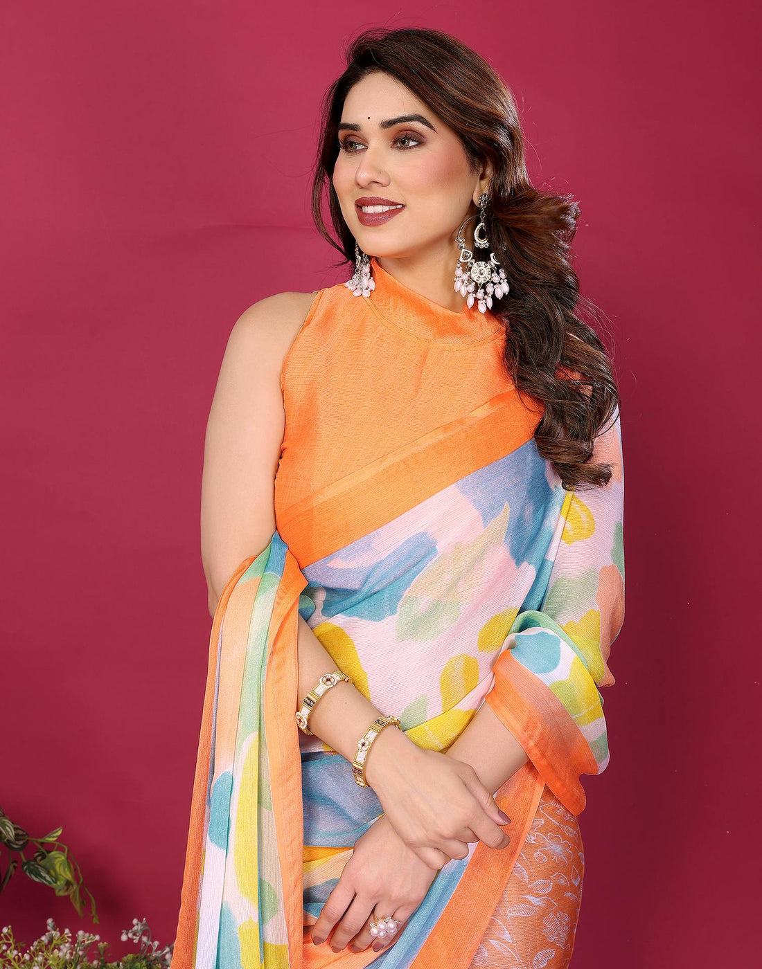 Multicoloured Chiffon Printed Saree