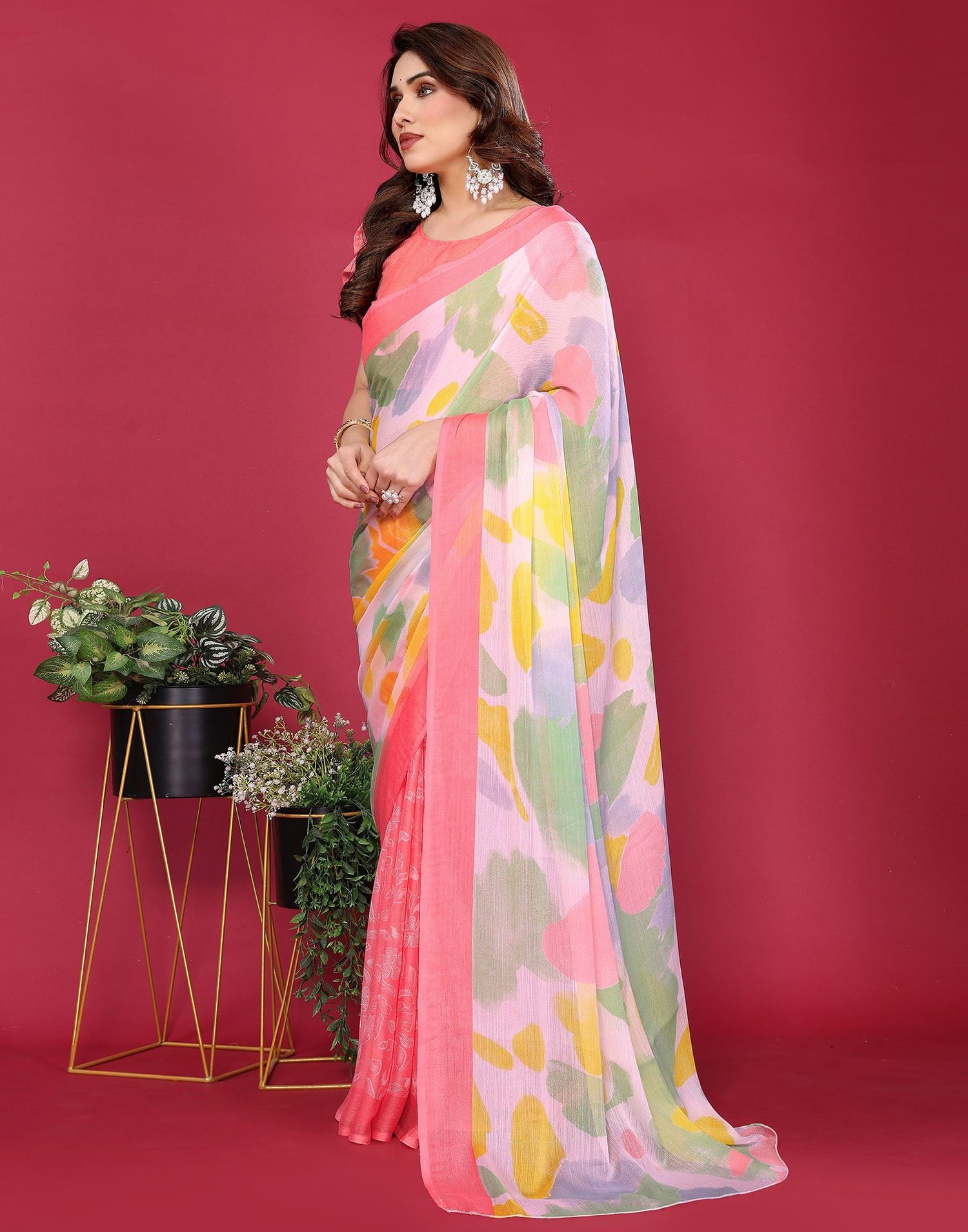 Multicoloured Chiffon Printed Saree