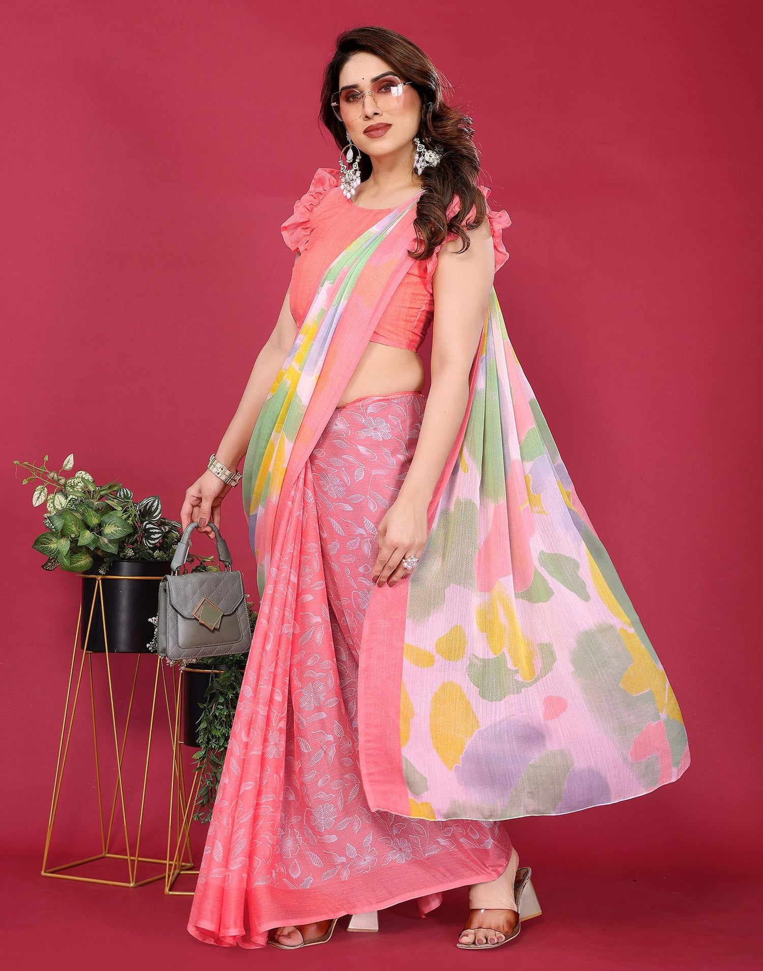 Multicoloured Chiffon Printed Saree