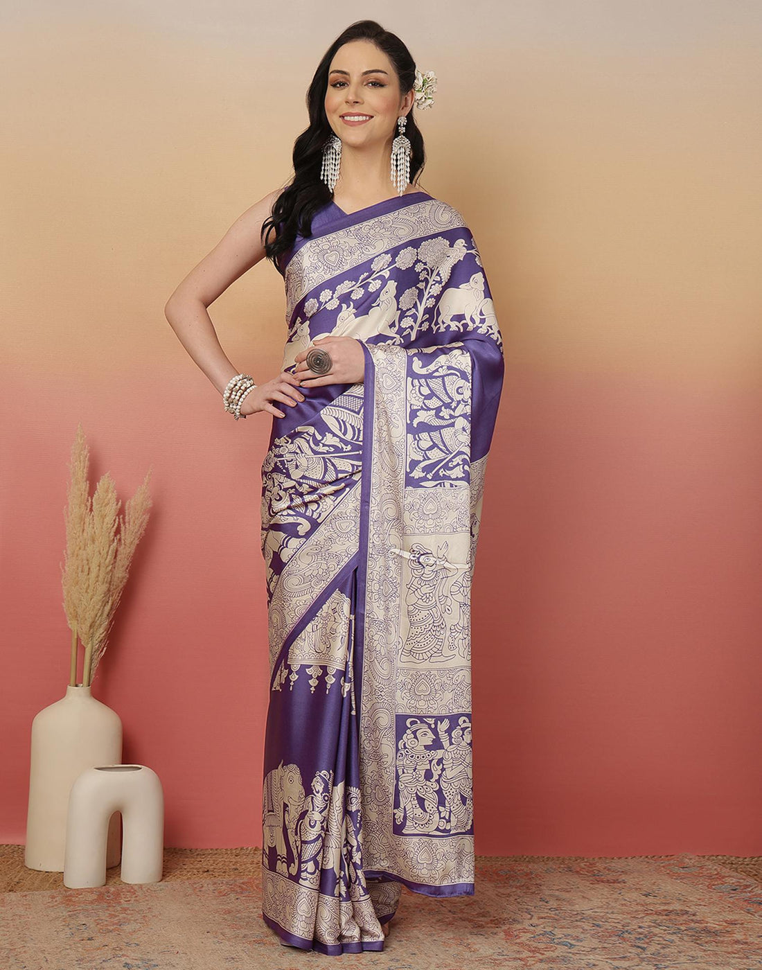Purple Satin Printed Saree