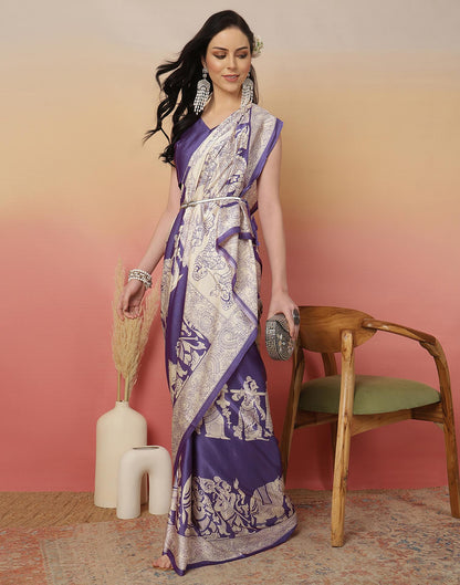 Purple Satin Printed Saree