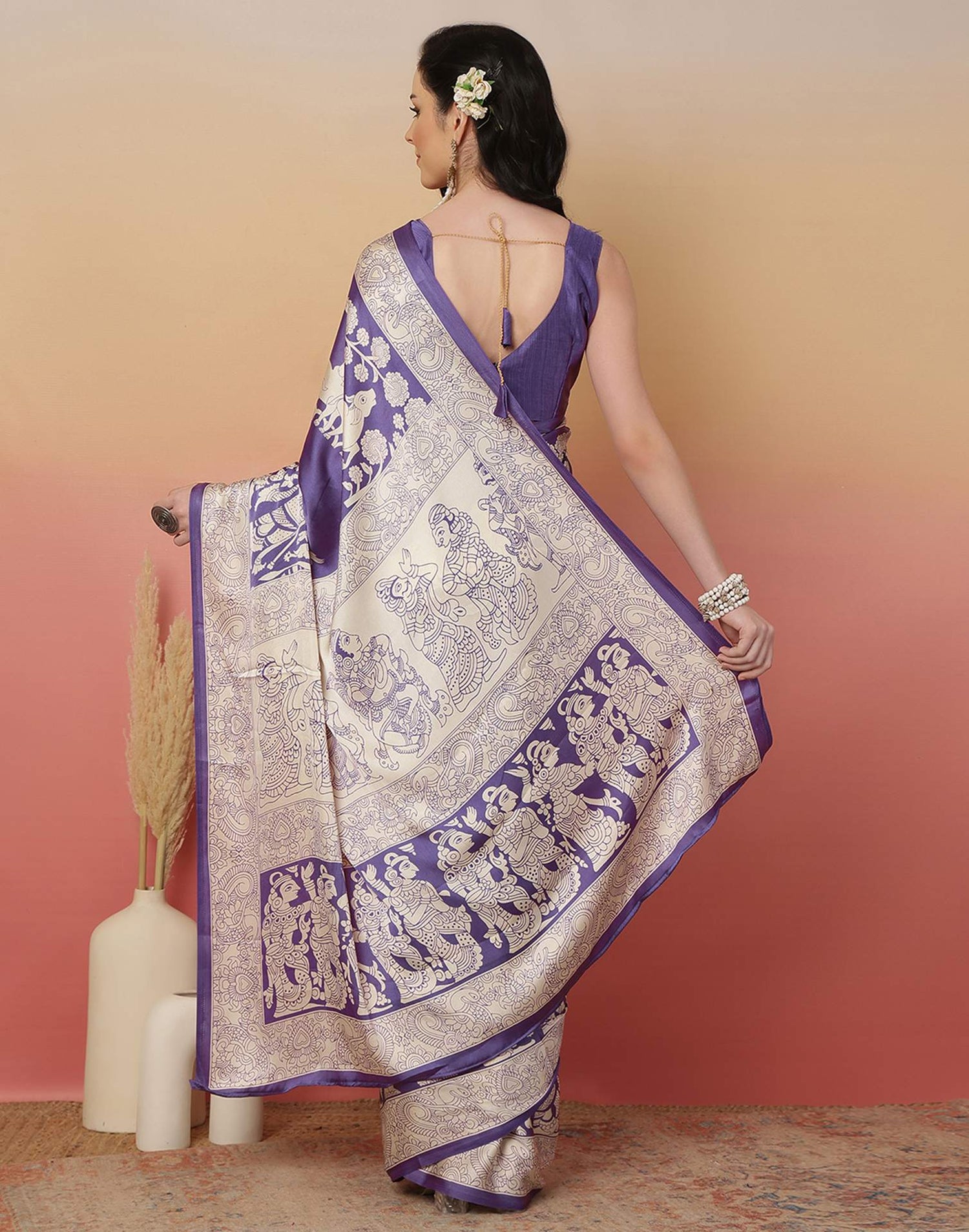 Purple Satin Printed Saree