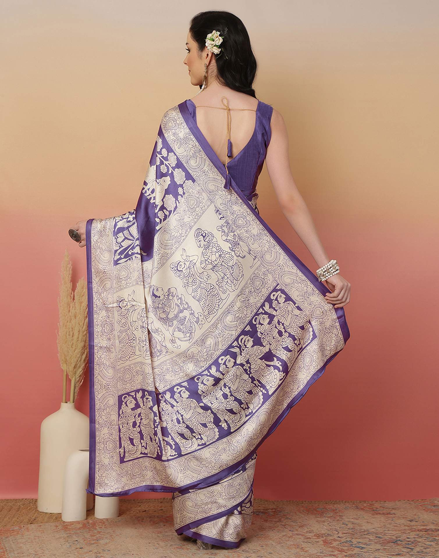 Purple Satin Printed Saree