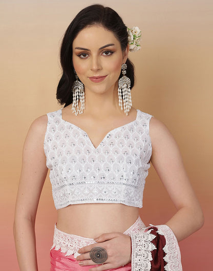Pink Chiffon Lace Plain Saree