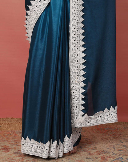 Blue Chiffon Lace Plain Saree