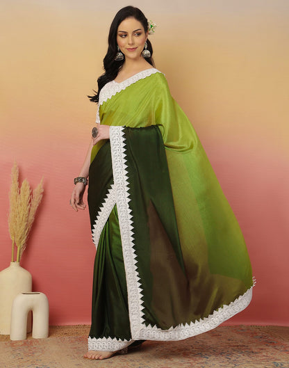 Light Green Chiffon Lace Plain Saree