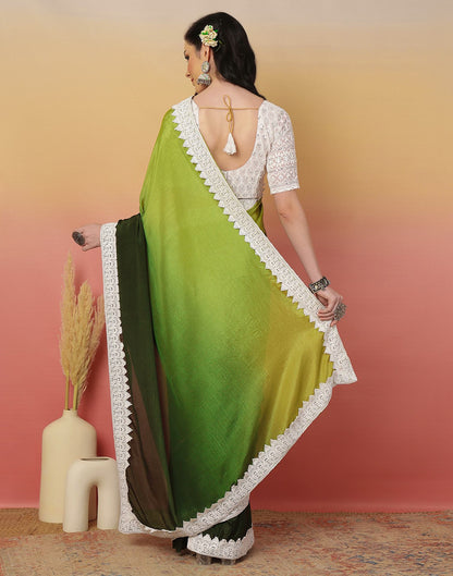 Light Green Chiffon Lace Plain Saree