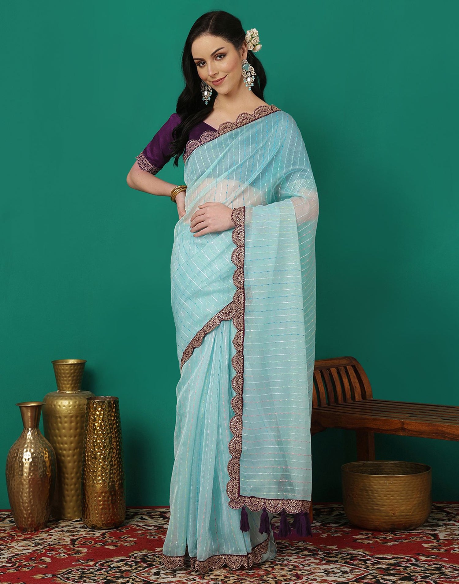 Sky Blue Organza Sequence Saree