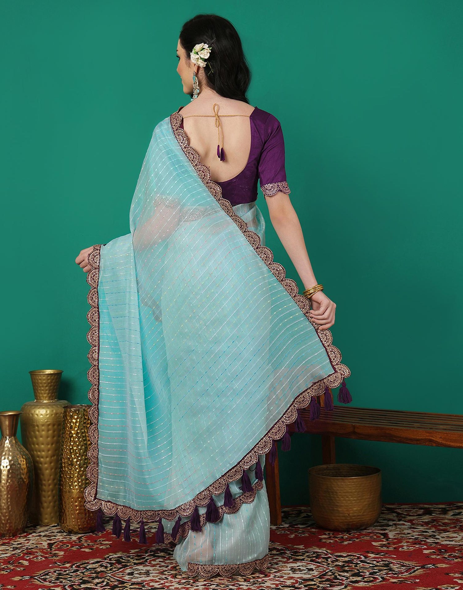 Sky Blue Organza Sequence Saree
