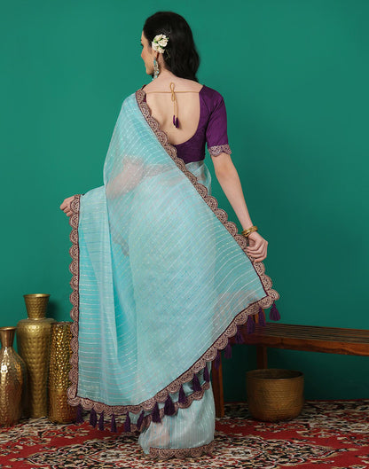 Sky Blue Organza Sequence Saree