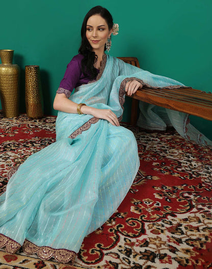 Sky Blue Organza Sequence Saree