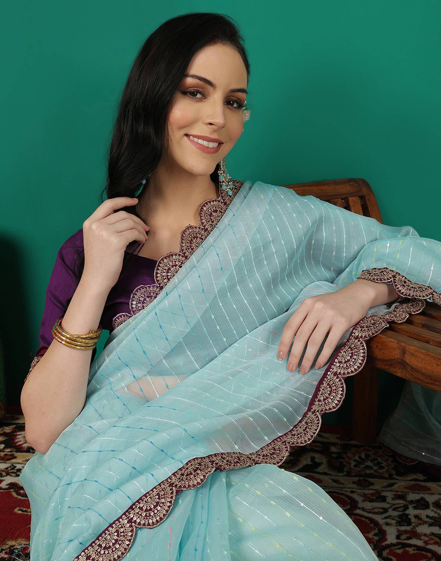 Sky Blue Organza Sequence Saree