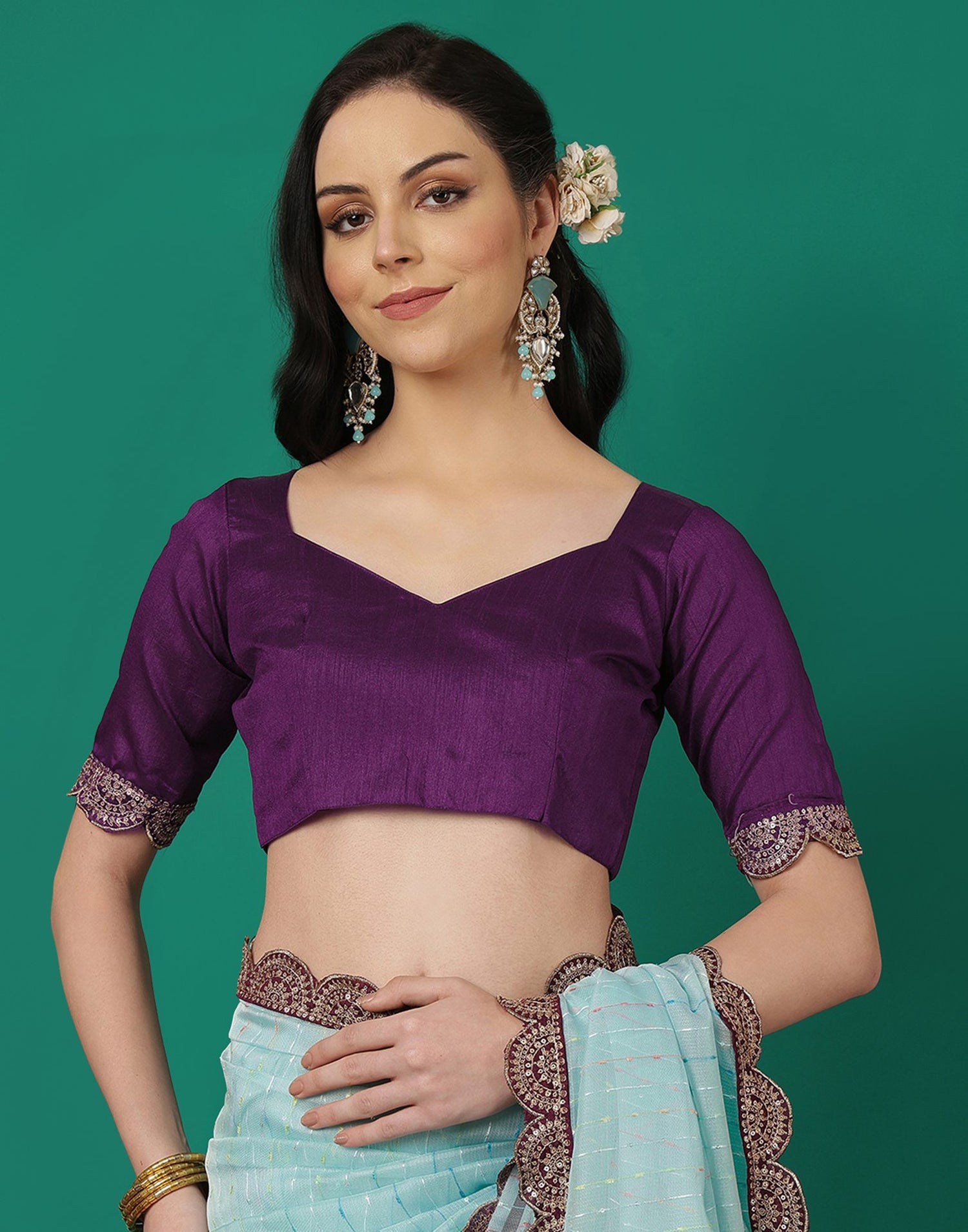 Sky Blue Organza Sequence Saree