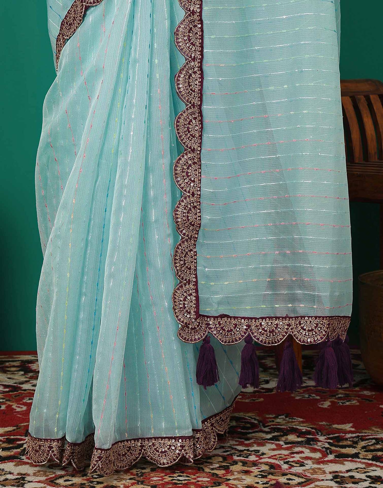 Sky Blue Organza Sequence Saree