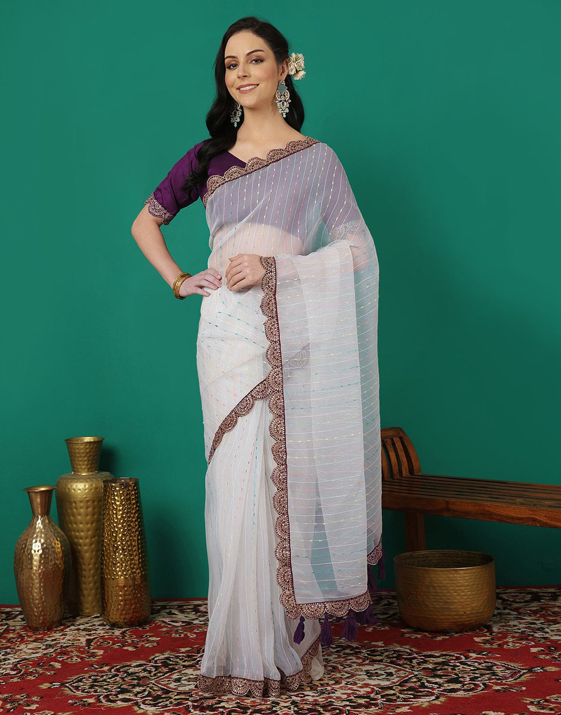 White Organza Sequence Saree