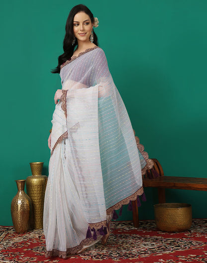 White Organza Sequence Saree