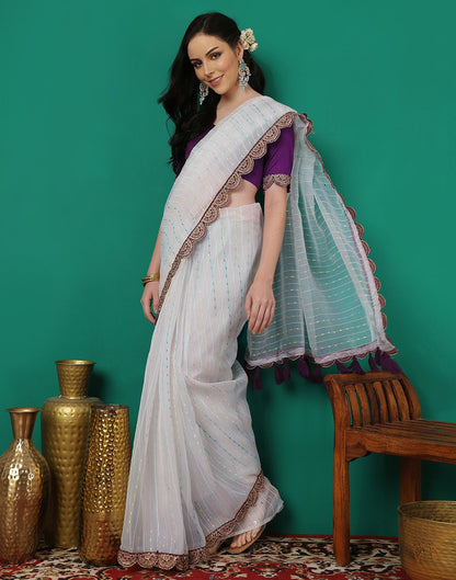 White Organza Sequence Saree