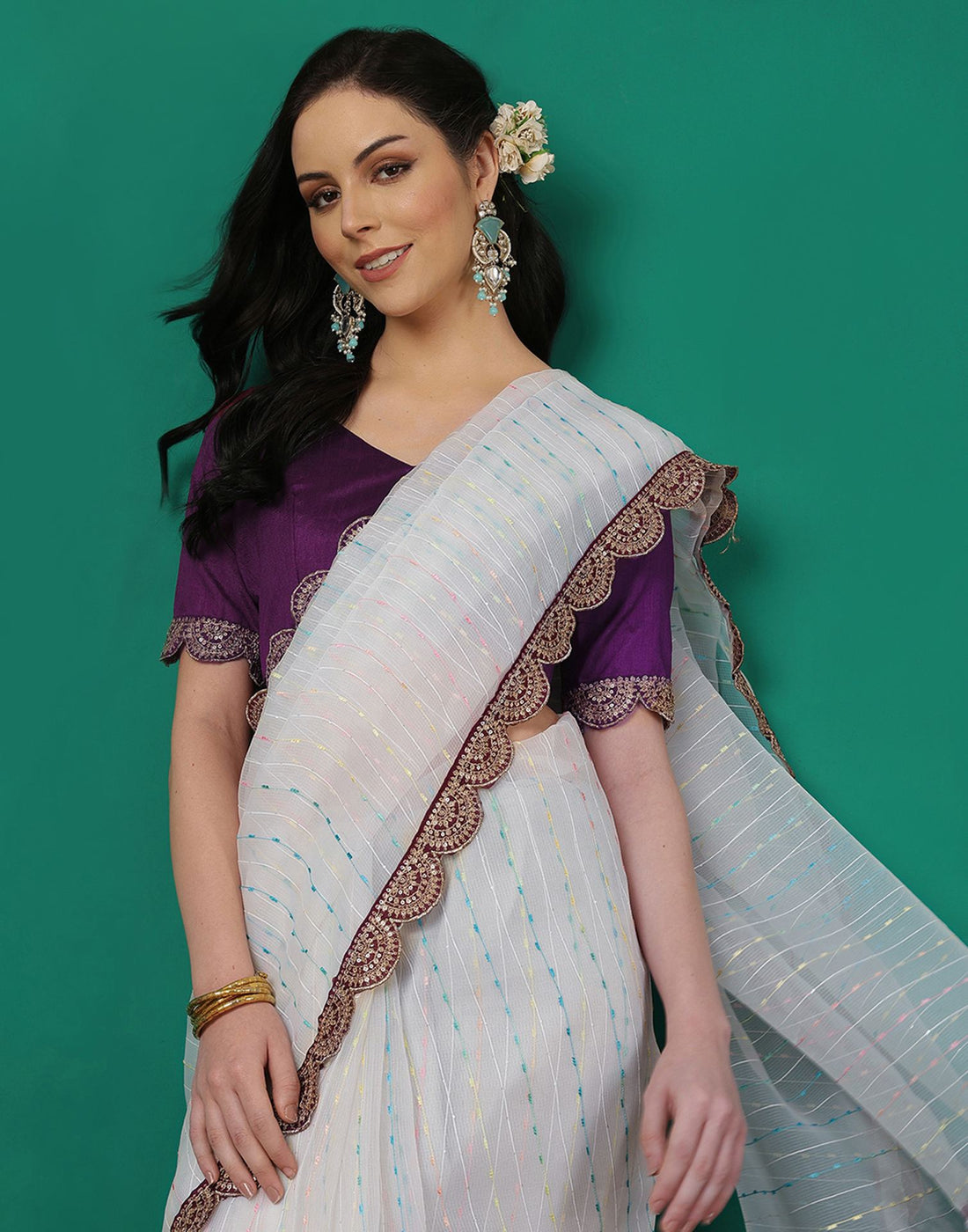 White Organza Sequence Saree
