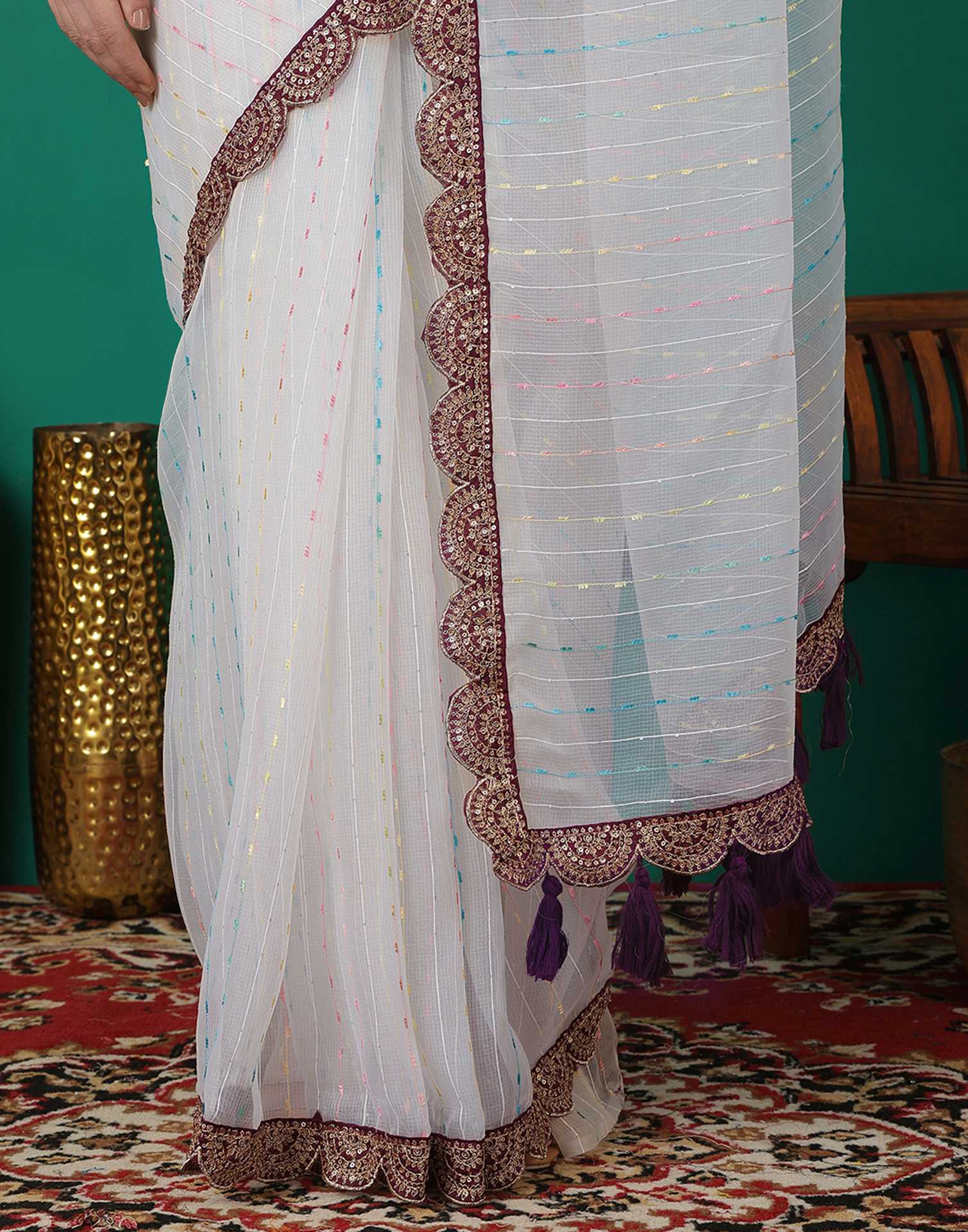 White Organza Sequence Saree