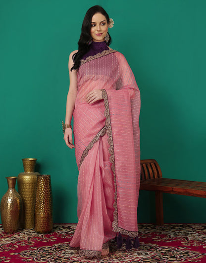 Rose Pink Organza Sequence Saree