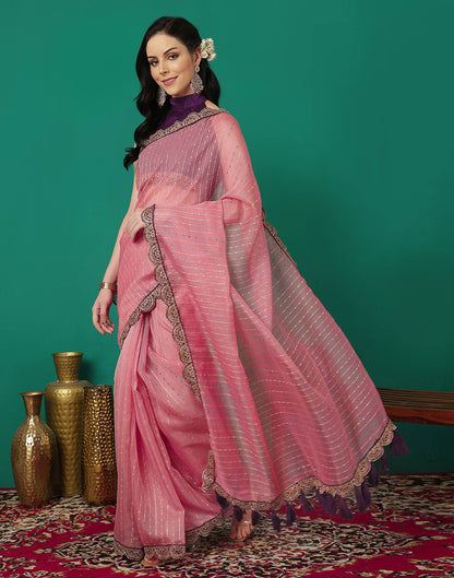 Rose Pink Organza Sequence Saree