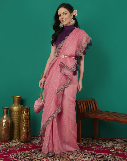 Rose Pink Organza Sequence Saree