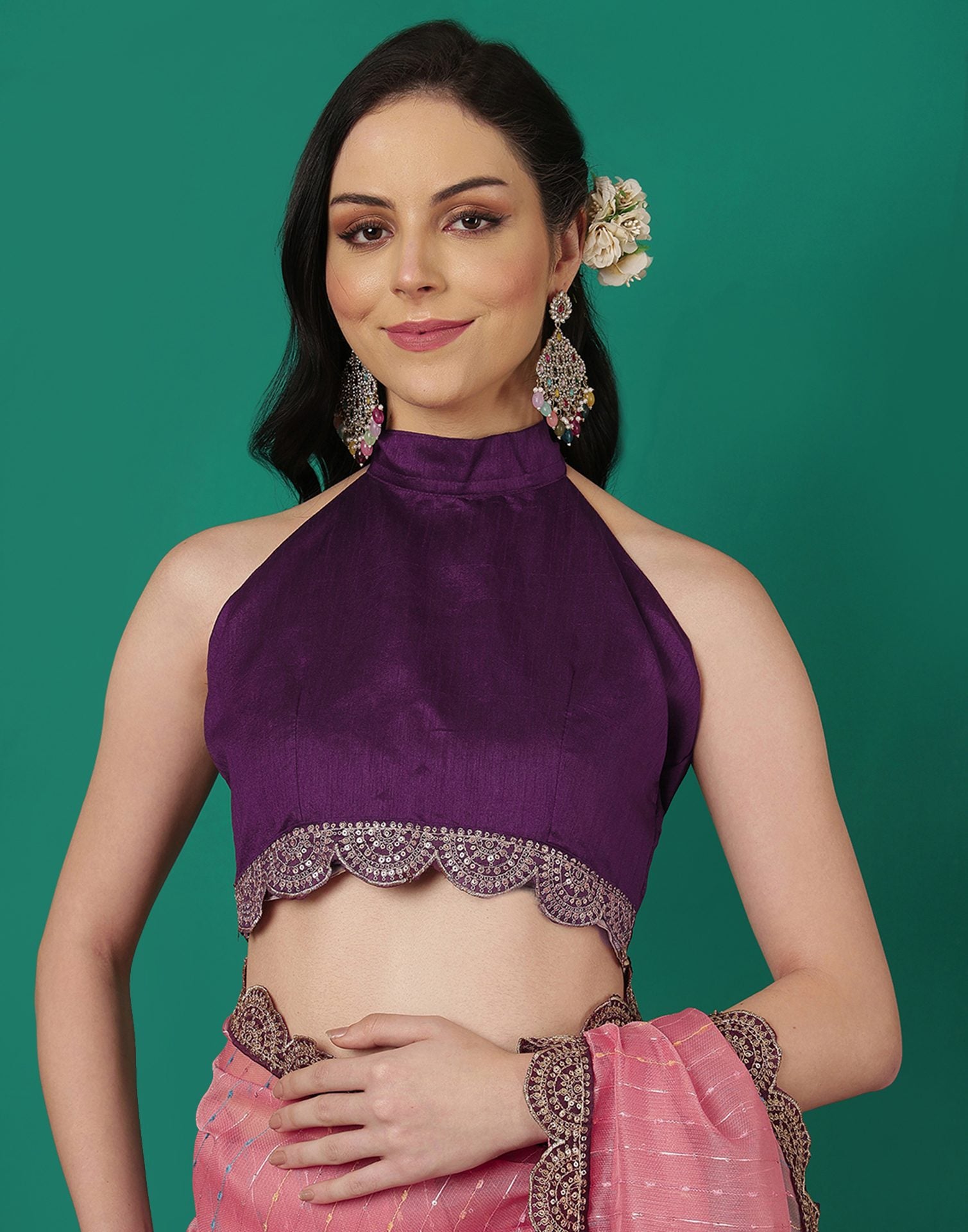 Rose Pink Organza Sequence Saree