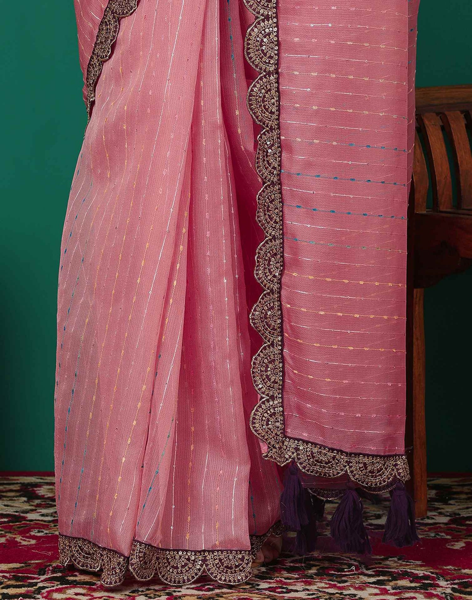 Rose Pink Organza Sequence Saree
