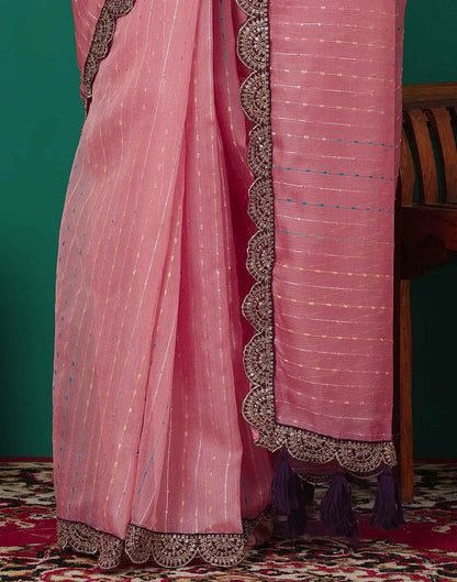Rose Pink Organza Sequence Saree