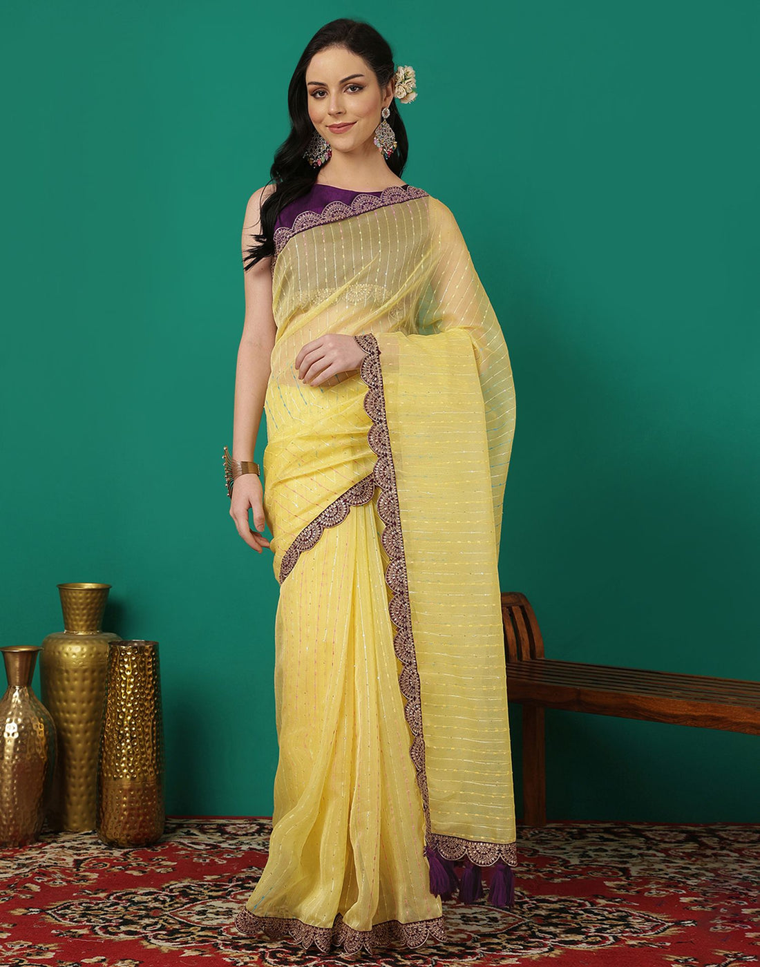 Yellow Organza Sequence Saree