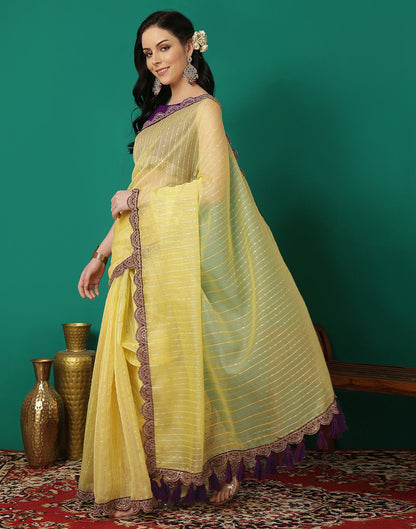 Yellow Organza Sequence Saree