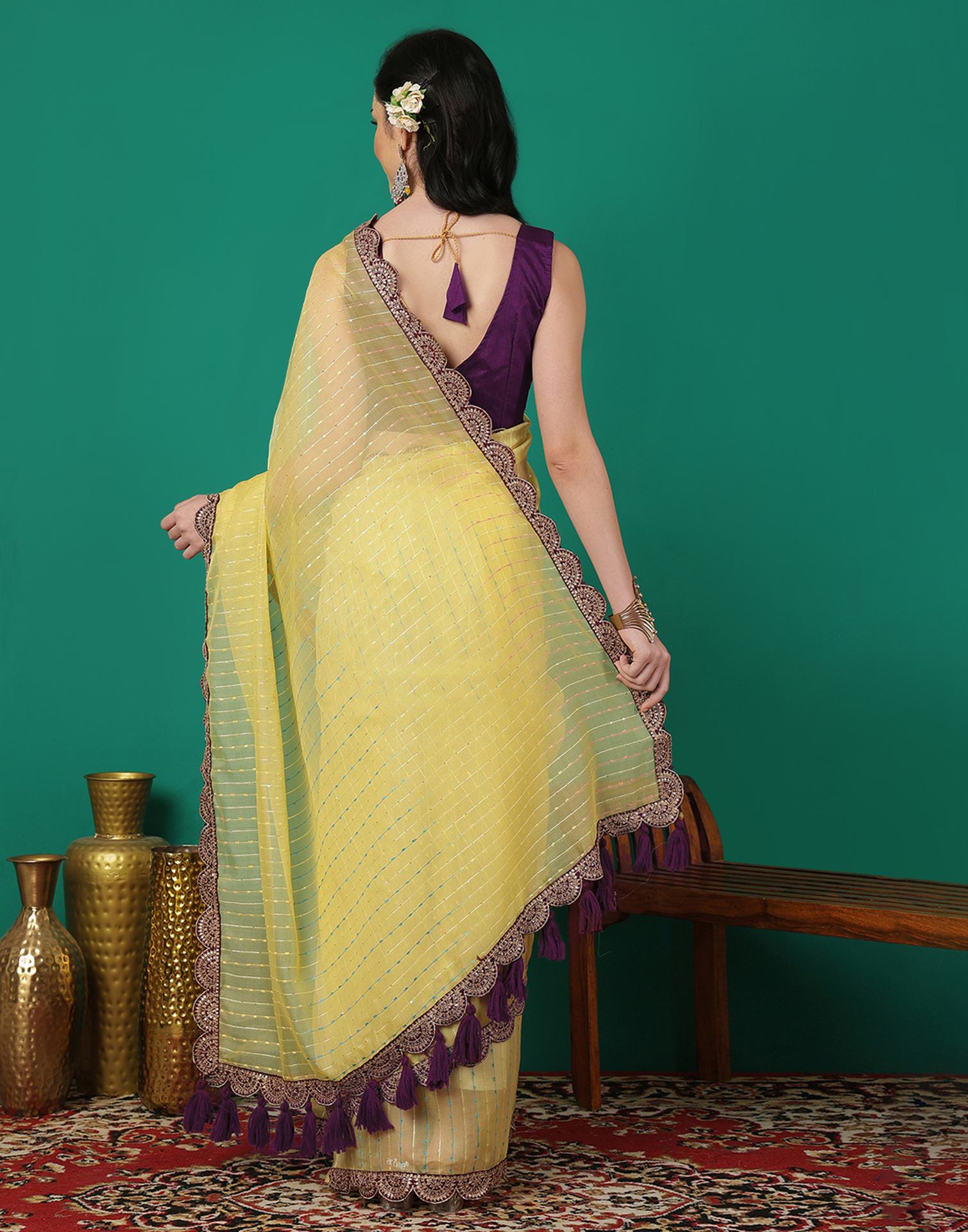 Yellow Organza Sequence Saree