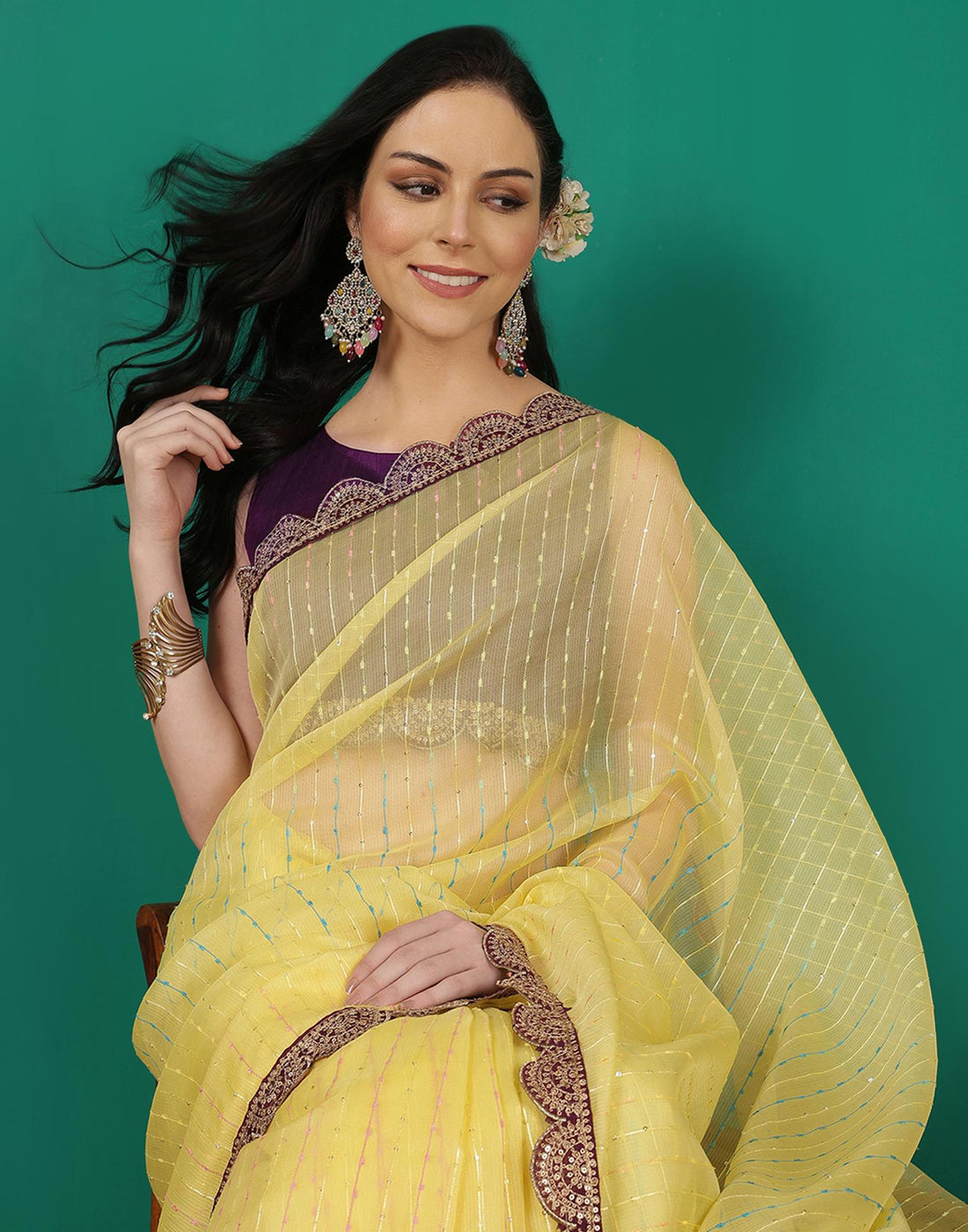 Yellow Organza Sequence Saree