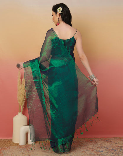 Peacock Green Tissue Silk Top Dyed Plain Saree