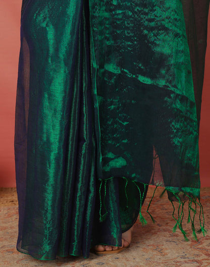 Peacock Green Tissue Silk Top Dyed Plain Saree