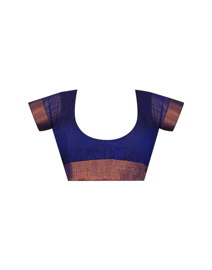 Dark Blue Cotton Zari Stripe Woven Saree